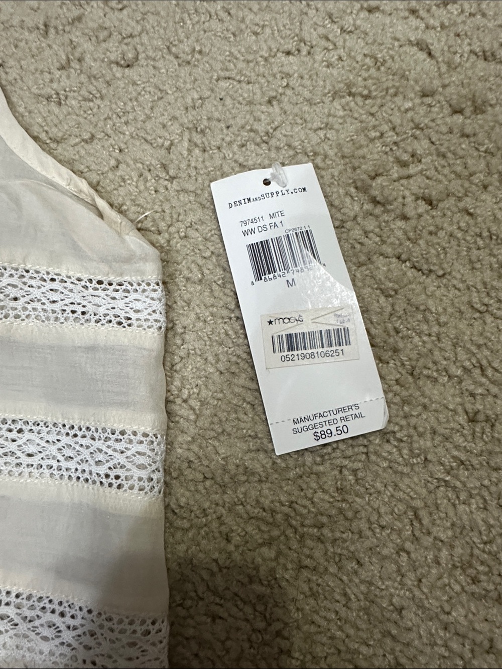 NWT Ralph Lauren Denim & Supply Cream Embroidered Sleeveless Peasant Top - Picture 3 of 3